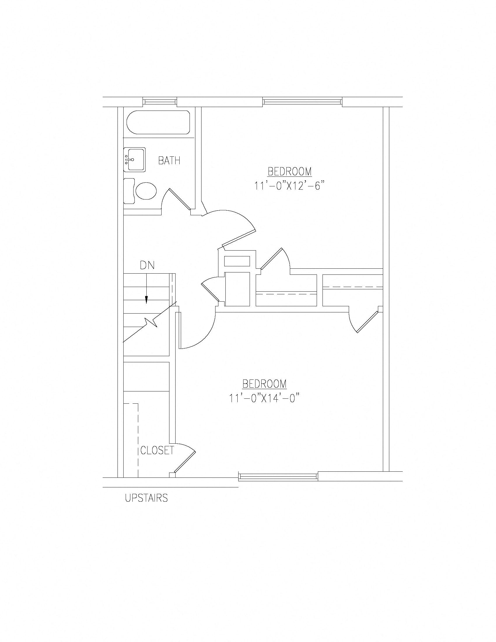 Floor plan for 2 beds, 1 bath, 852 sqft